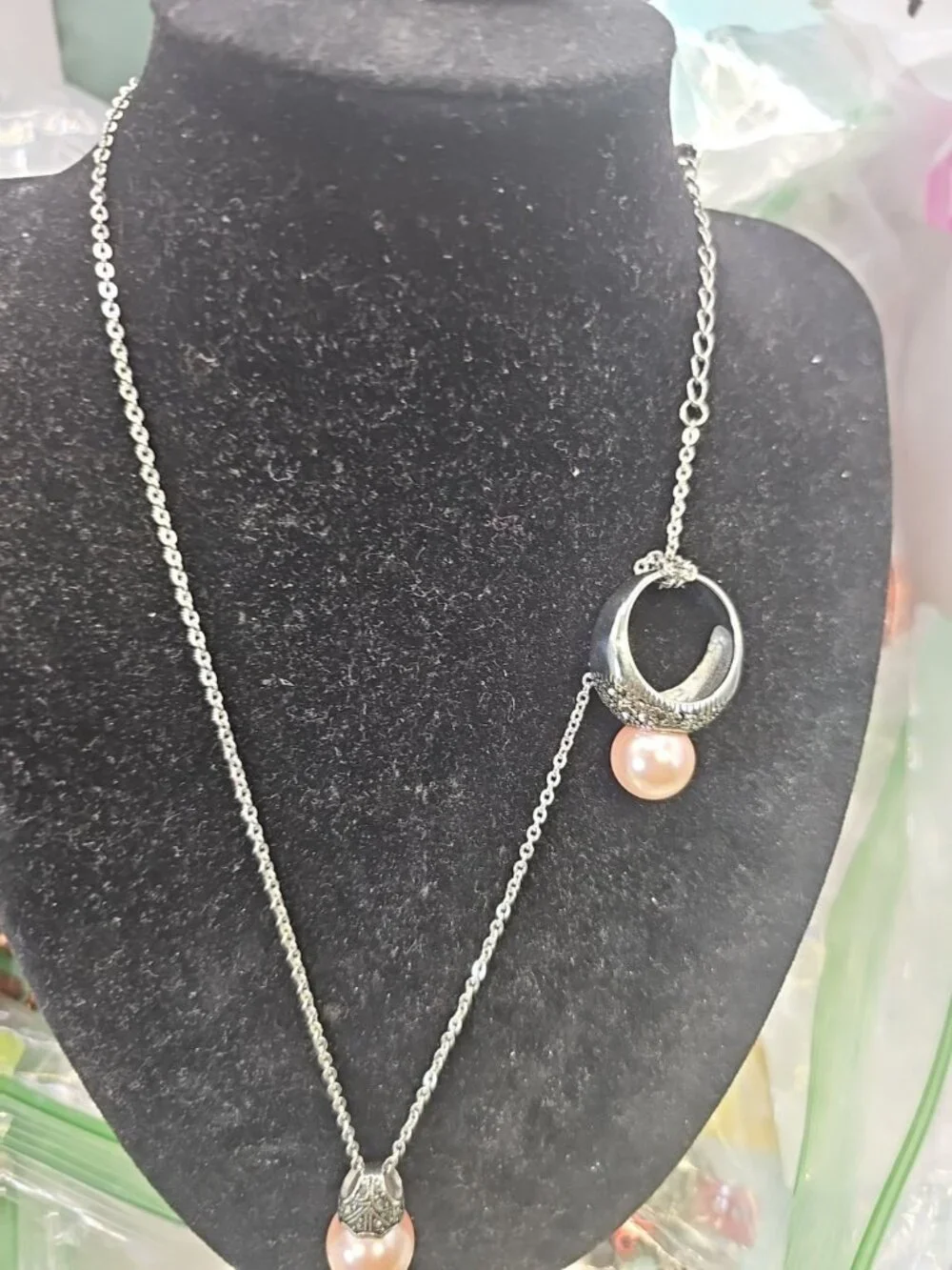 Set Pink Faux Pearl Stainless Steel Pierced 19